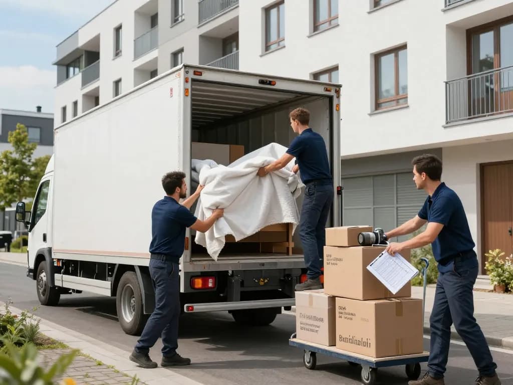 Professionelles Umzugsteam lädt den Lkw für das Umzugsunternehmen Hannover, das Teamarbeit und Effizienz zeigt.