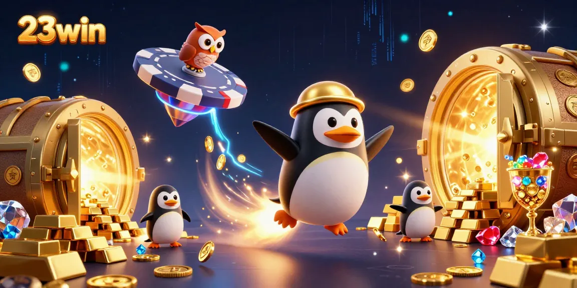 Experience the thrill of 23win with a dynamic casino adventure featuring a rocket-powered penguin!