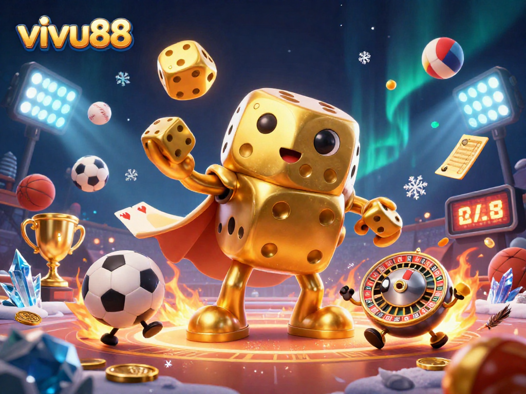 Engage with the exhilarating vivu88 gaming scene featuring dynamic dice and sports elements.