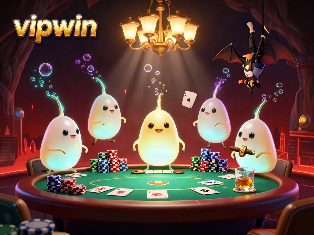 Experience vipwin in a vibrant casino scene illuminated by glowworms in a unique cave setting.