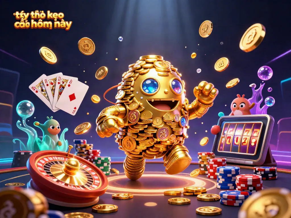 Experience the thrill of tỷ lệ kèo nhà cái hôm nay with this vibrant illustration featuring dynamic casino elements.