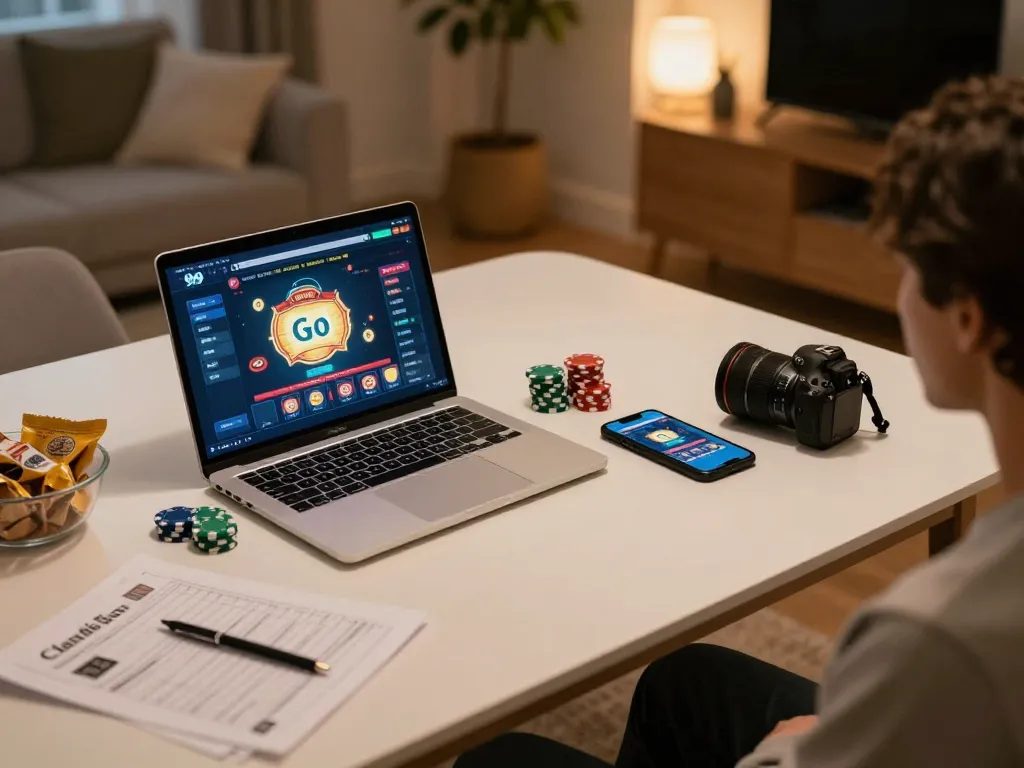 Engaging online gaming experience at Go 99 casino on a modern setup with chips and notes