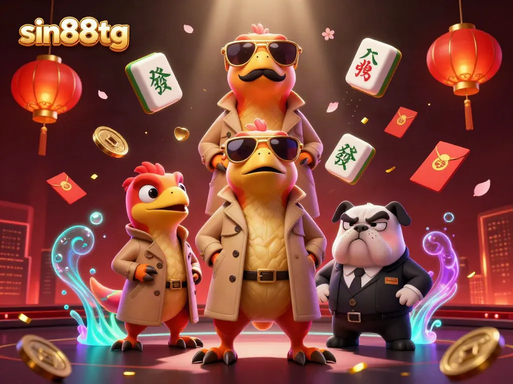Three raptors disguised as a tall person enter a casino, showcasing vibrant gambling elements at sin88tg.