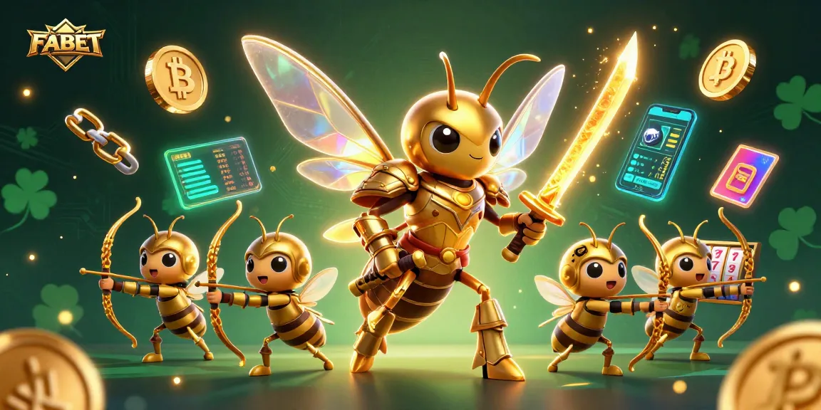FABET showcases a dynamic 3D casino scene with a heroic hornet character engaging in gambling adventures.