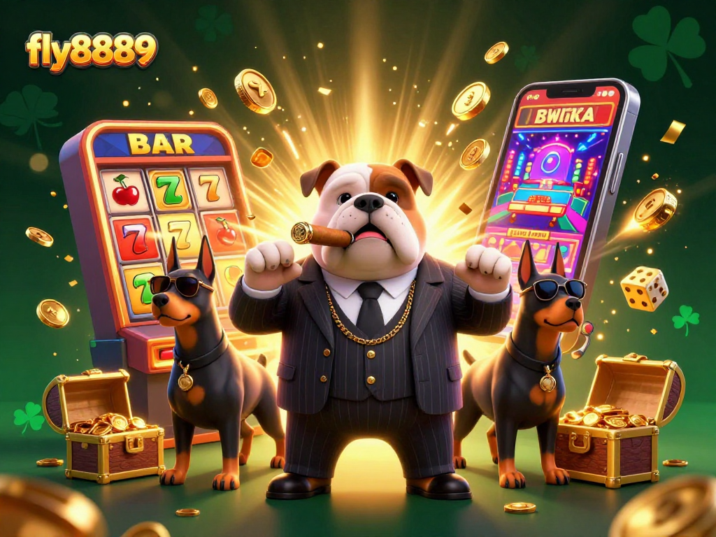 Win big at fly8889 with a dynamic 3D casino scene featuring lucky symbols and vibrant elements.