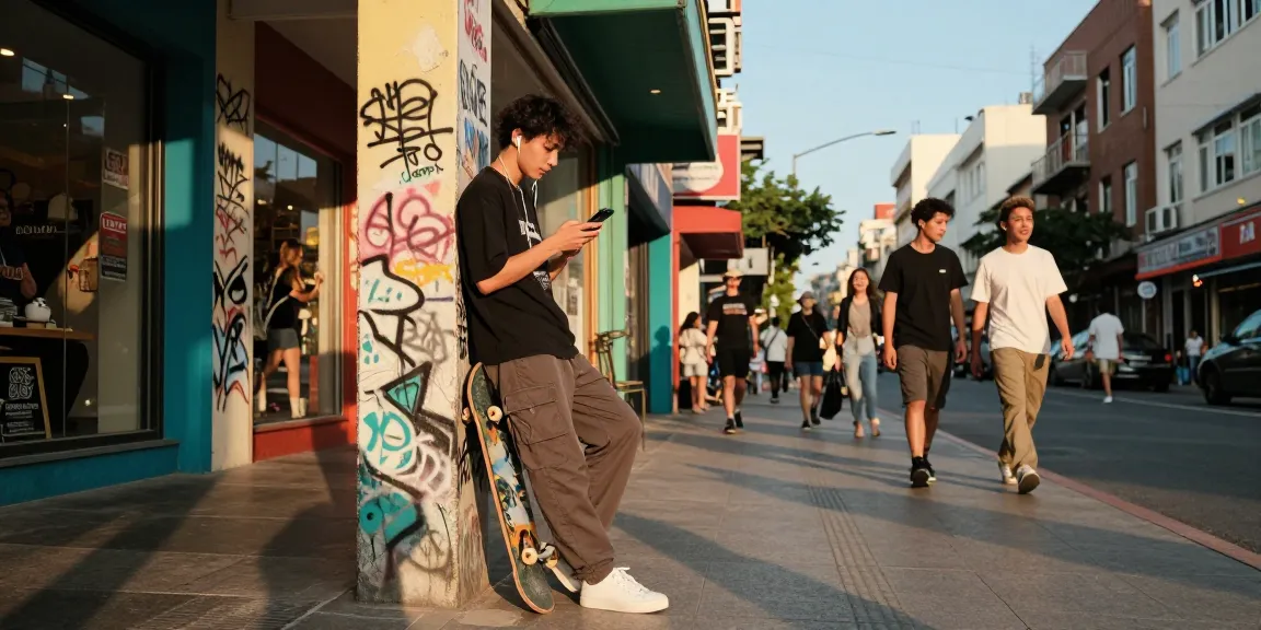 Rokok88 lifestyle scene with trendy outfit in urban setting.