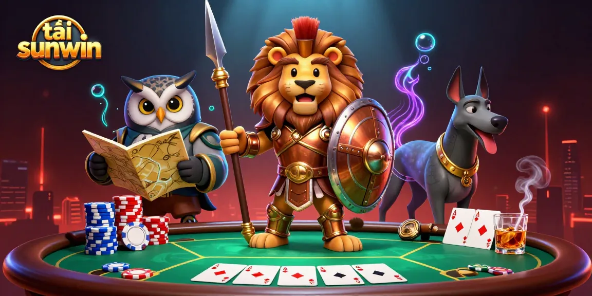 Gain insights into tải sunwin with a dynamic 3D digital illustration featuring casino characters and elements.