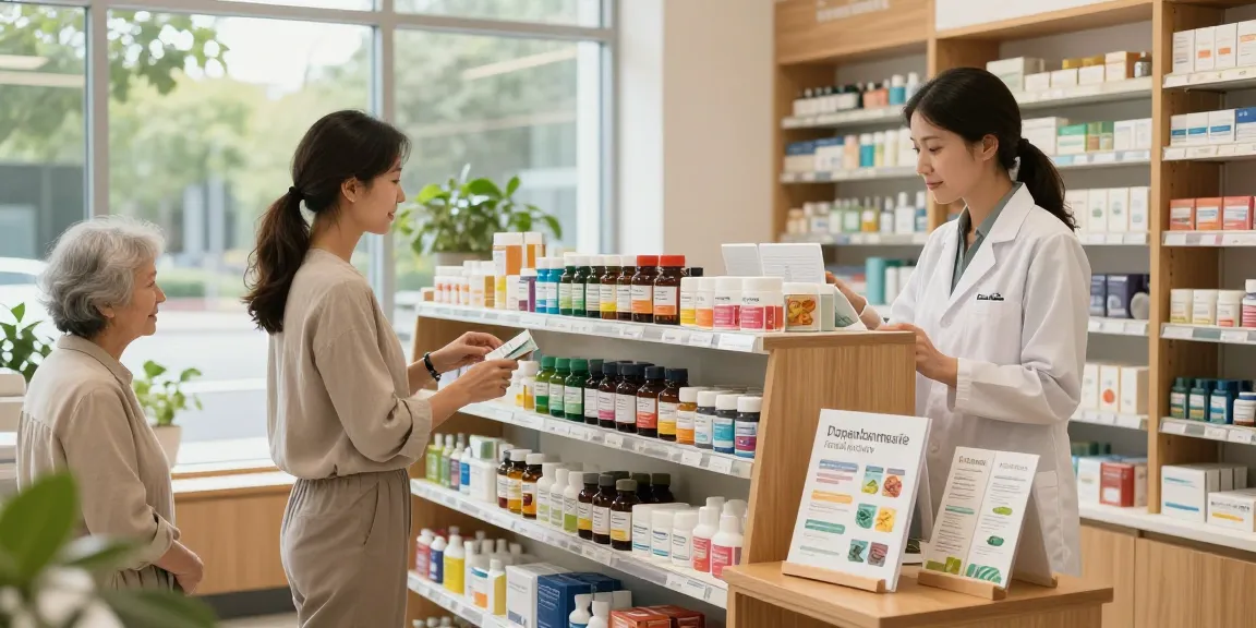 Parapharmacie Canada offering diverse health products, woman exploring wellness options.
