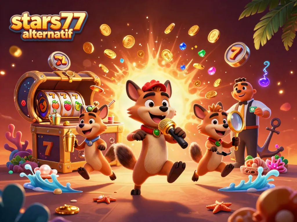 Dalam gambar ini, stars77 alternatif menampilkan hyena yang berkomedi di klub kasino dengan harta karun mengelilinginya.