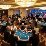 Players engage in thrilling poker gameplay at a stylish casino, showcasing 79so do strategies and excitement.