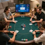 Play at Nhà Cái SC88 uy tín in an engaging online poker game with friends in a cozy home atmosphere