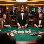 Play blackjack at sunwingo with engaging players and a friendly dealer in a luxurious casino.