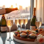 Experience champagne delivery Toronto with elegant flutes and a vibrant city skyline.