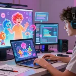Engaging NSFW Character AI interactions with customizable AI companion and vibrant holographic elements.
