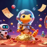 Engage in exciting nk88 gameplay with a Martian gecko discovering a vibrant alien casino.
