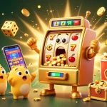 Experience excitement with XOILAC's golden slot machine hitting the jackpot amid a celebration of coins.