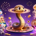 Bet on cosmic adventures at FIVE88 with a dynamic scene featuring a Saturn ring snake and astronaut mice.