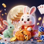 Experience the excitement of 188v with a lively illustration of a moon rabbit at a casino.