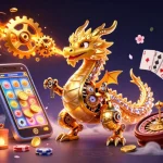Engage in thrilling gaming at RED88 with a fantastical 3D dragon scene of vibrant slots and casino elements.