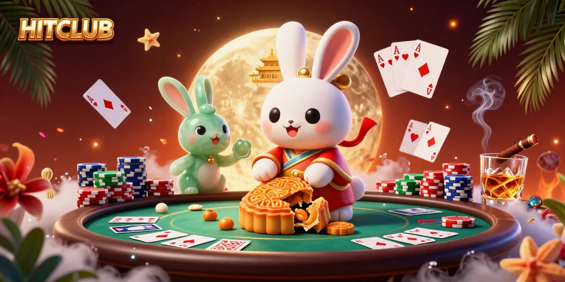 Engage with HITCLUB's exhilarating gameplay as the moon rabbit reveals poker chips within golden mooncakes.