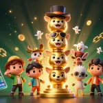 Win exciting prizes with HBET, showcasing a vibrant 3D casino scene full of lively characters and crypto elements.