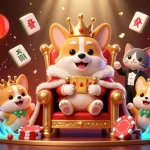 Socolive offers an exciting live gaming experience with a royal corgi in a vibrant casino scene filled with dynamic elements.